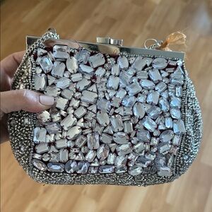Vintage Silver and Clear Gemstone Clutch
